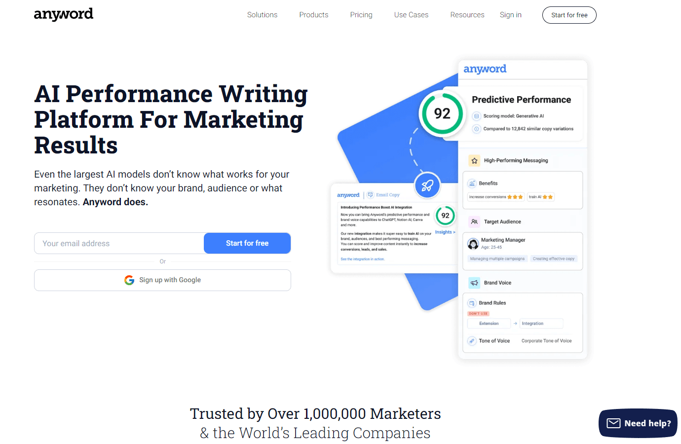 Anyword AI writing platform interface