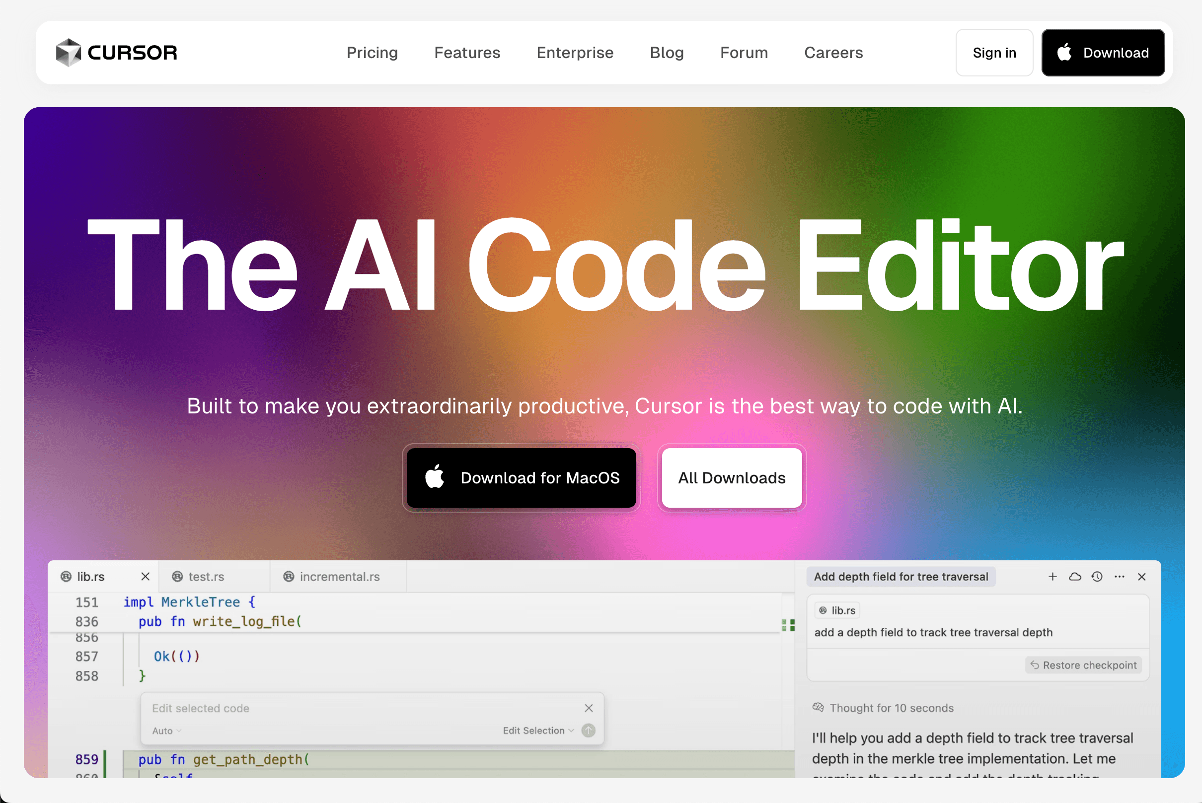 Cursor AI code editor screenshot