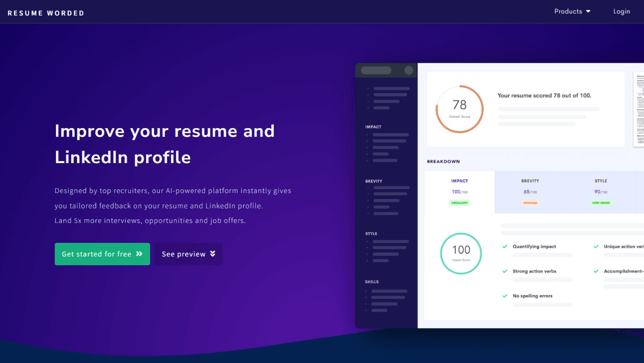 Resume Worded AI feedback