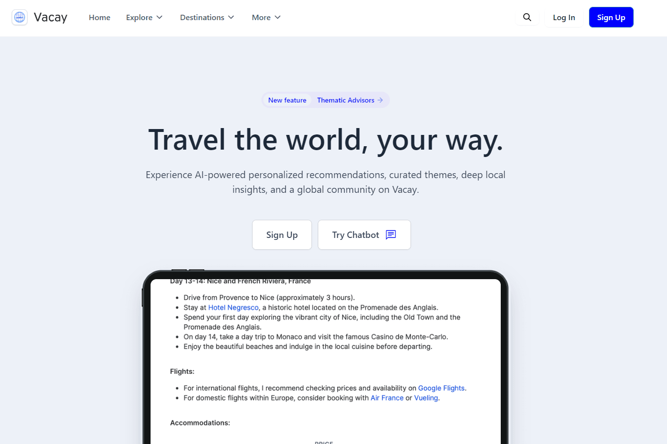 Vacay AI travel planner