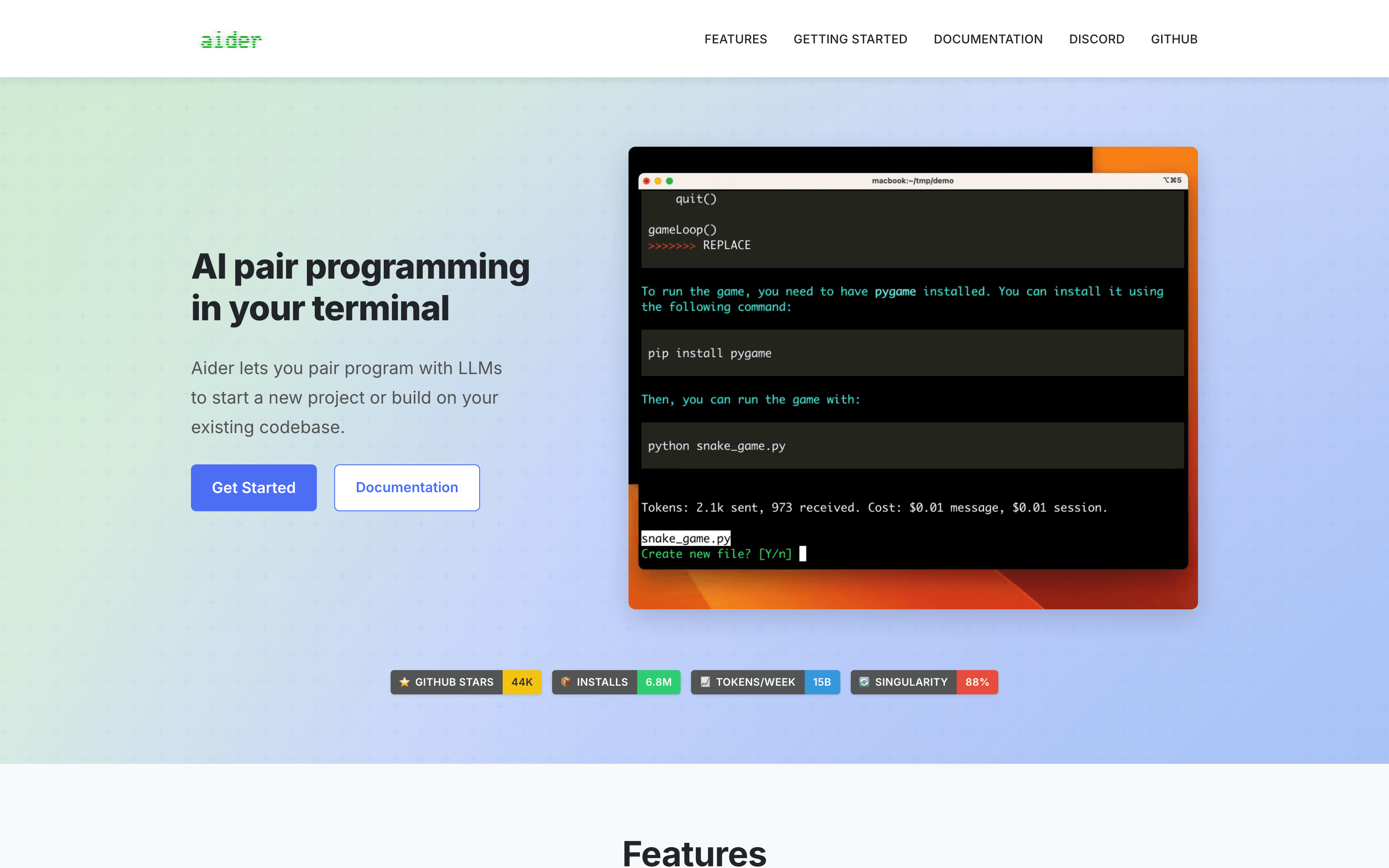 Aider terminal AI pair programmer